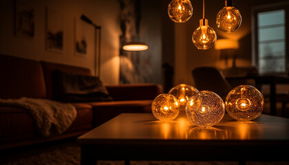 Fototapeta na wymiar Luxury chandelier illuminates modern living room decor generated by AI