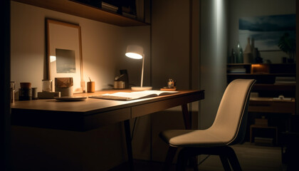 Fototapeta premium Modern design illuminates comfortable home interior at night generated by AI