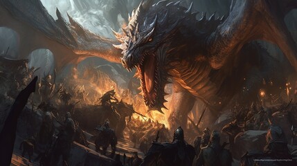 fierce fire breathing dragon war, digital art illustration, Generative AI