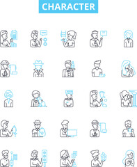 Character vector line icons set. Personality, behaviour, trait, integrity, reputation, disposition, nature illustration outline concept symbols and signs
