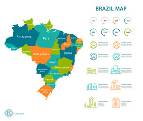Brazil map and infographic of provinces, political maps of brazil south america - Vector File