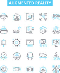 Augmented reality vector line icons set. Augmented, Reality, AR, 3D, Mixed, Virtual, Interactive illustration outline concept symbols and signs