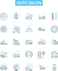 Auto salon vector line icons set. Cars, Detailing, Waxing, Polishing, Paint, Automotive, Cleaning illustration outline concept symbols and signs