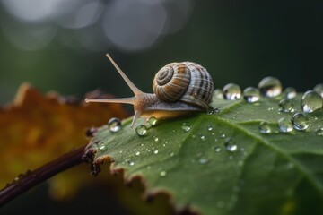Snail on a leaf. Generative AI.