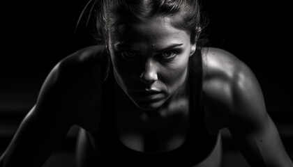 Naklejka premium Muscular young woman exercising for healthy lifestyle generated by AI