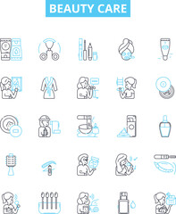 Beauty care vector line icons set. Skincare, cosmetics, hygiene, make-up, hair, facials, nails illustration outline concept symbols and signs