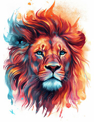 Lion, majestic, psychic wave, rainbow, fire, digital print, wall art. Generative AI