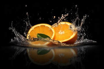 Fototapeta na wymiar Orange and water splash. Generative AI.