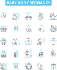 Baby and pregnancy vector line icons set. Infant, Maternity, Nurturing, Delivery, Caring, Mom, Fetal illustration outline concept symbols and signs