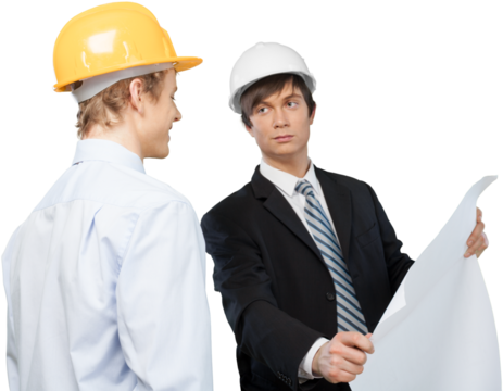 architect and foreman in front of a building site