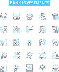Bank investments vector line icons set. Savings, Stocks, Bonds, Mutual Funds, Funds, Assets, Mortgage illustration outline concept symbols and signs