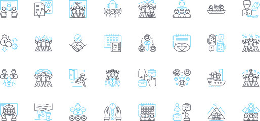 Staff development linear icons set. Training, Growth, Improvement, Learning, Development, Enrichment, Progress line vector and concept signs. Advancement,Education,Upskilling outline illustrations