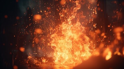 Fototapeta na wymiar fiery blaze with sparks and smoke rising up, digital art illustration, Generative AI