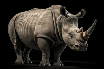 Gray rhino on a black background.