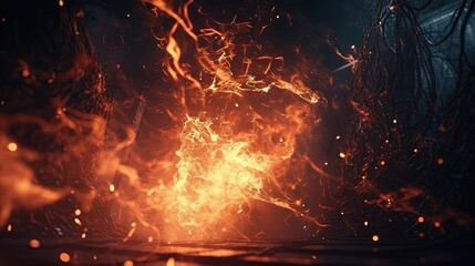 fiery blaze with sparks and smoke rising up, digital art illustration, Generative AI