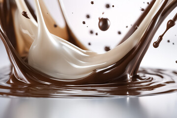 A delicious collision of creamy chocolate and fresh milk, captured in a moment of pure indulgence. generative AI.