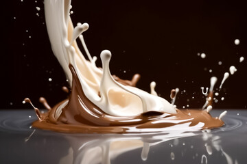 A delicious collision of creamy chocolate and fresh milk, captured in a moment of pure indulgence. generative AI.
