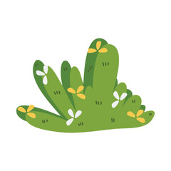 Illustration of bush for decorate the garden beautifully. Ornamental plant shrub for decorate of a park, a garden or a green fence. Thick thickets of shrubs. Foliage for spring and summer card design.