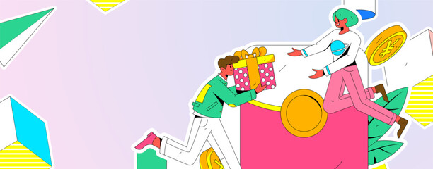 Holiday Shopping E-Commerce Online Shopping People Flat Vector Concept Operation Hand Drawn Illustration
