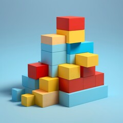 Colorful blocks on a blue background.
