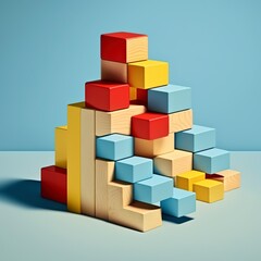 Colorful blocks on a blue background.