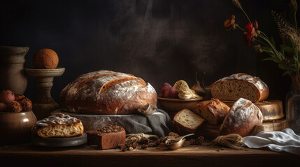 An assortment of freshly baked artisan bread. Generative AI