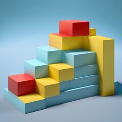 Colorful blocks on a blue background.