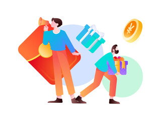 Holiday Shopping E-Commerce Online Shopping People Flat Vector Concept Operation Hand Drawn Illustration
