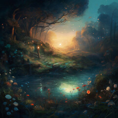 Obraz premium Dawn of Hope: A Tranquil World Awakens to a Beautiful New Day. Generative AI. 