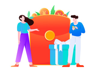 Holiday Shopping E-Commerce Online Shopping People Flat Vector Concept Operation Hand Drawn Illustration
