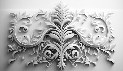 White Background with Vintage Flourish. 3d rendering. Generative AI