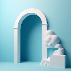 Fototapeta premium doorway to the sky on blue background.