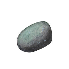 Green zen stone sea pebbles with stripes isolated on white background. Watercolor hand drawn spa illustration for design