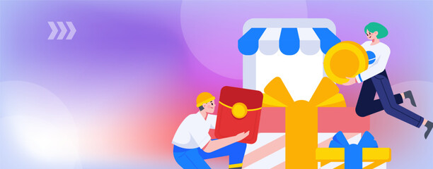 Holiday Shopping E-Commerce Online Shopping People Flat Vector Concept Operation Hand Drawn Illustration
