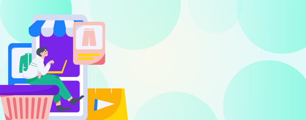 Holiday Shopping E-Commerce Online Shopping People Flat Vector Concept Operation Hand Drawn Illustration
