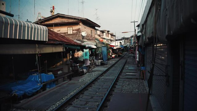 The Railway Market in Maeklong in the late afternoon