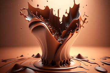 Chocolate or Cocoa splash, Abstract background, 3D illustration Generative AI