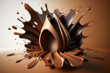 Chocolate or Cocoa splash, Abstract background, 3D illustration Generative AI