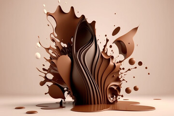 Chocolate or Cocoa splash, Abstract background, 3D illustration Generative AI