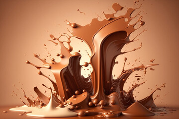 Chocolate or Cocoa splash, Abstract background, 3D illustration Generative AI