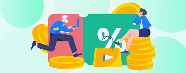 Holiday Shopping E-Commerce Online Shopping People Flat Vector Concept Operation Hand Drawn Illustration
