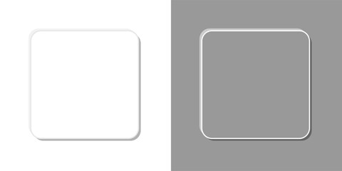 3D vector buttons with white and grey colors. White and grey square frame with shadow on a gray background. Rectangle with white and grey background with light shadows
