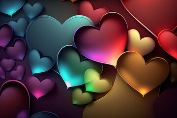 Colorful hearts background, love background Generative AI