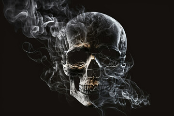 smoke in the shape of a skull with a black background Generative AI