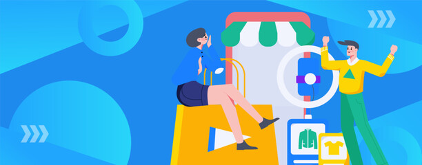 Holiday Shopping E-Commerce Online Shopping People Flat Vector Concept Operation Hand Drawn Illustration
