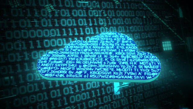 3D blue cloud glowing shining with blue binary code encryption data, Privacy security protection network encode decode online access concept