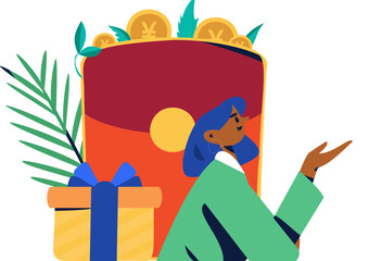 Holiday Shopping E-Commerce Online Shopping People Flat Vector Concept Operation Hand Drawn Illustration
