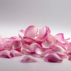 pink rose petals on white background.