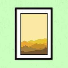 Minimalist beautiful yellow hill landscape for wall decoration frames isolated on green color background.