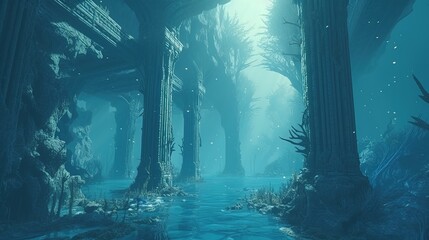 mystical underwater city, digital art illustration, Generative AI
